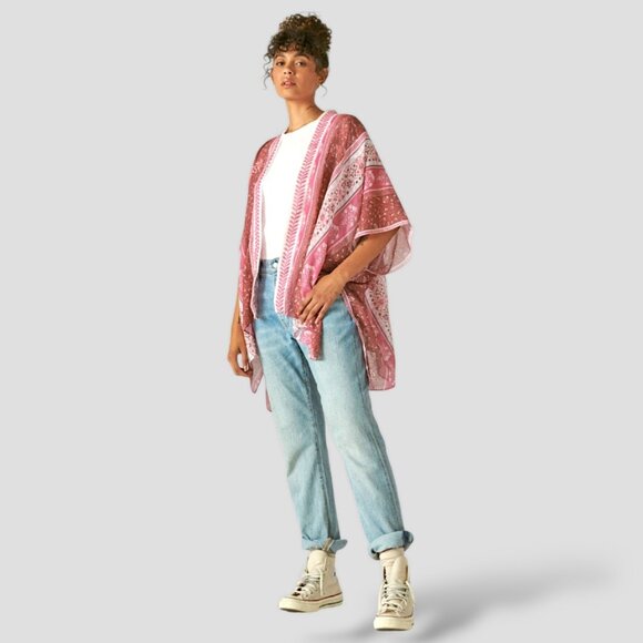 Lucky Brand NWT $88 floral boho lightweight kimono cardigan women's OS - Picture 3 of 10